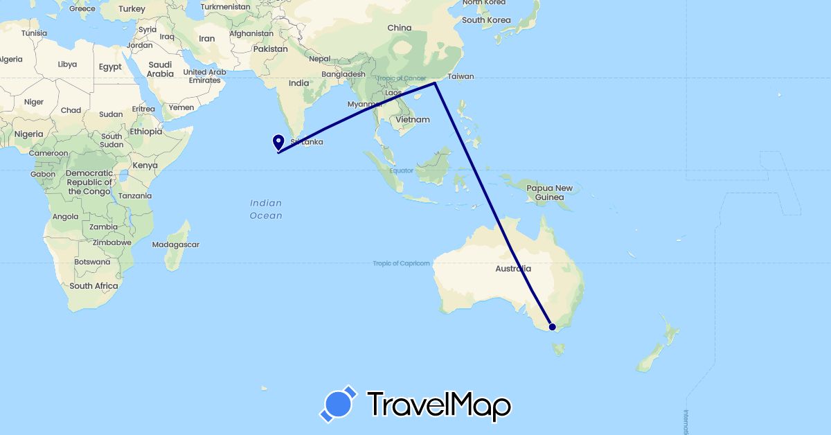 TravelMap itinerary: driving in Australia, China, Maldives (Asia, Oceania)